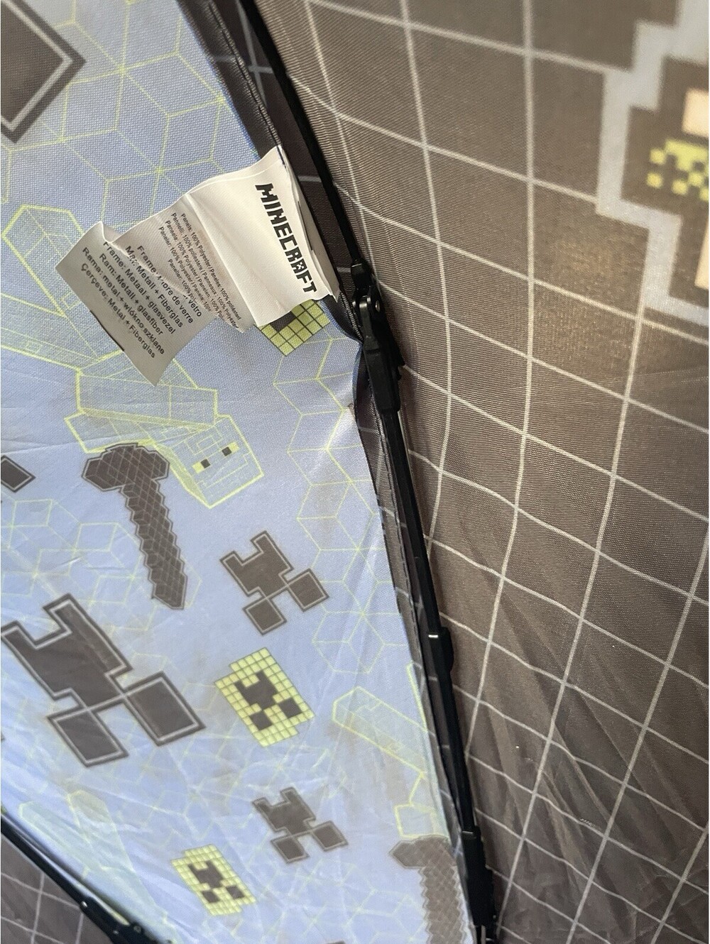 Minecraft Umbrella 38” Manual Open Folds to 10” Blue Green Black - Picture 4 of 5